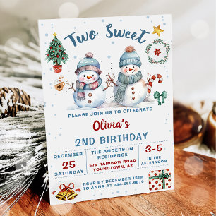 Invitación Navidades Holiday Snowman Dos dulces cumpleaños