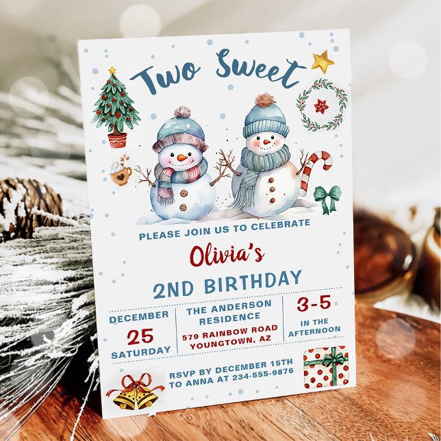 Invitación Navidades Holiday Snowman Dos dulces cumpleaños (Subido por el creador)