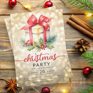 Invitación Navidades Holiday Watercolor Company Bokeh Gold