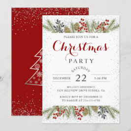 Invitación Navidades Holly Berries Purpurina de Plata