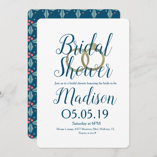 Invitación Navidades Holly Berry Relieve metalizado Rings Bri (Anverso / Reverso)