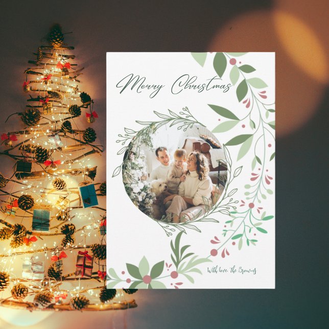 Invitación Navidades Holly Botanical Greenery Photo Navy (Subido por el creador)