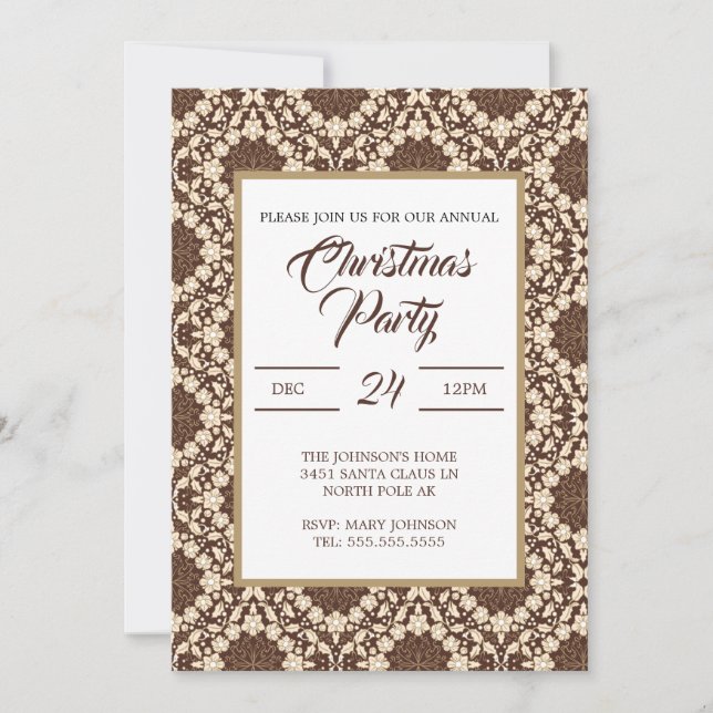 Invitación Navidades Holly, Crema Vintage y Brown (Anverso)