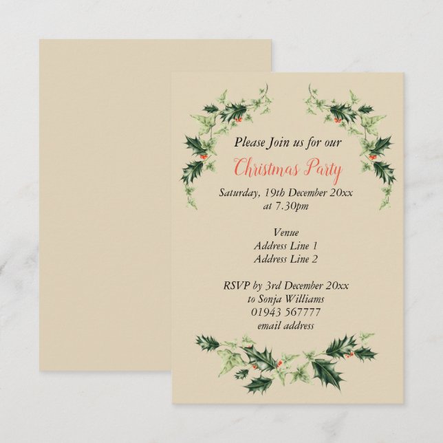 Invitación Navidades Holly e Ivy personalizados (Anverso / Reverso)