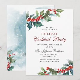 Invitación Navidades Holly Mistletoe Holiday Fiesta Coattail
