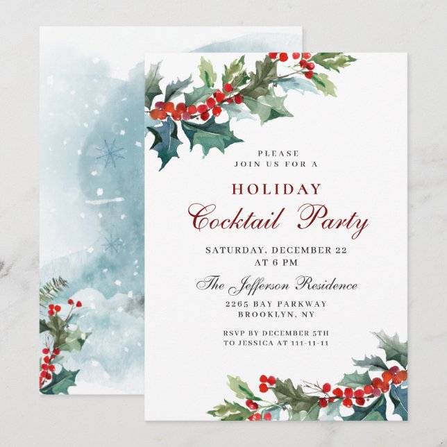 Invitación Navidades Holly Mistletoe Holiday Fiesta Coattail (Anverso / Reverso)