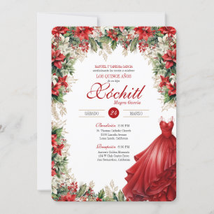 Invitación Navidades Holly Red Winter Holiday Quinceañera