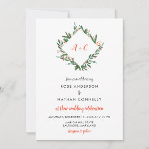 Invitación Navidades Holly se va  Monograma de matrimonio inv