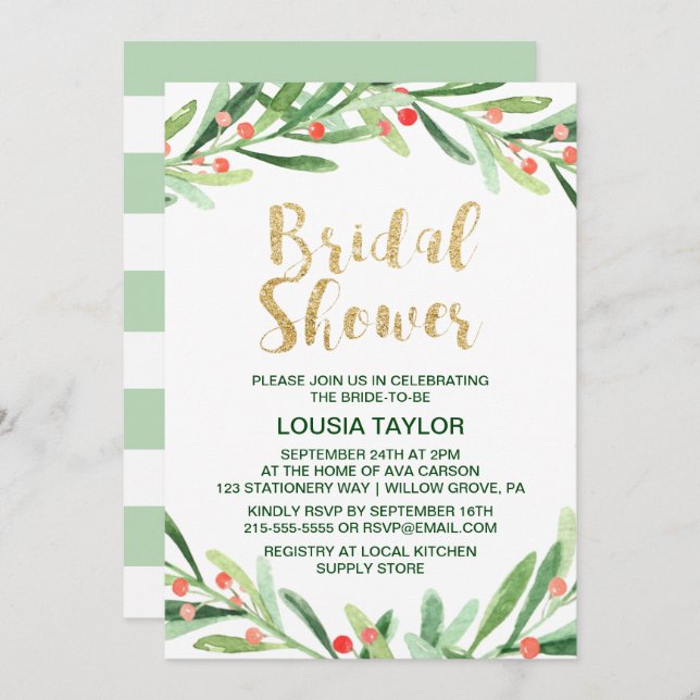 Invitación Navidades Holly Wreath Bridal Shower (Anverso / Reverso)