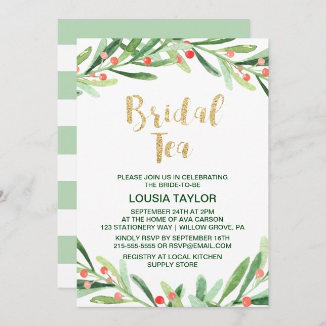 Invitación Navidades Holly Wreath Bridal Tea (Anverso / Reverso)