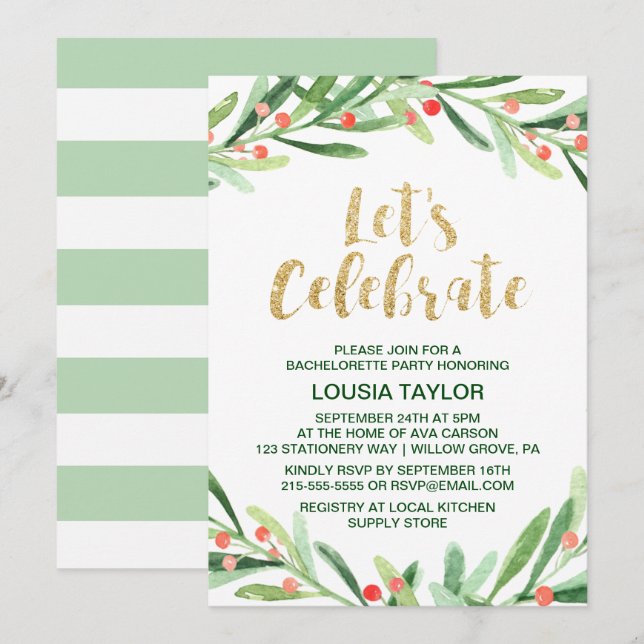 Invitación Navidades Holly Wreath celebremos (Anverso / Reverso)