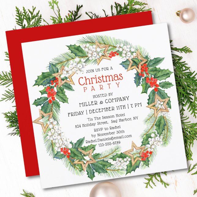 Invitación Navidades Holly Wreath Fiesta de Navidades corpora (Subido por el creador)