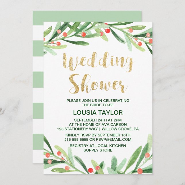 Invitación Navidades Holly Wreath Wedding Shower (Anverso / Reverso)