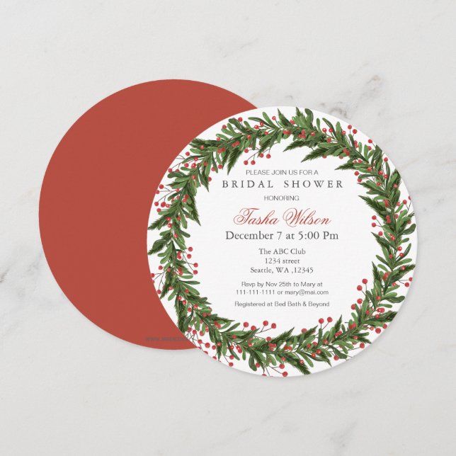 Invitación Navidades Holly Wreath Winter Bridal Shower (Anverso / Reverso)