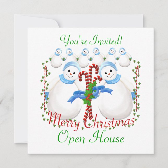 Invitación Navidades hombres de nieve invitan a casa abierta (Anverso)