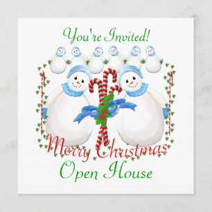 Invitación Navidades hombres de nieve invitan a casa abierta
