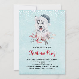 Invitación Navidades Husky Dog en Santa Hat