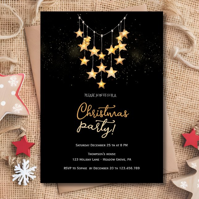 Invitación Navidades ilumina garland estrellas de oro (Subido por el creador)