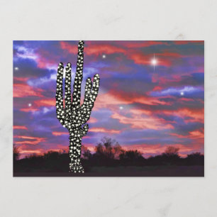 Invitación Navidades iluminan desierto Saguaro Cactus Invitac