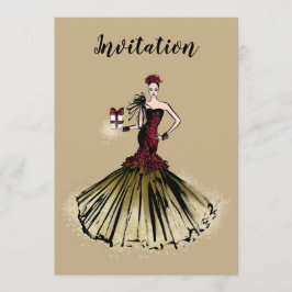 Invitación Navidades Ilustracion de moda con paquete