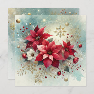 Invitación Navidades Imprimibles de Poinsettia Snowy