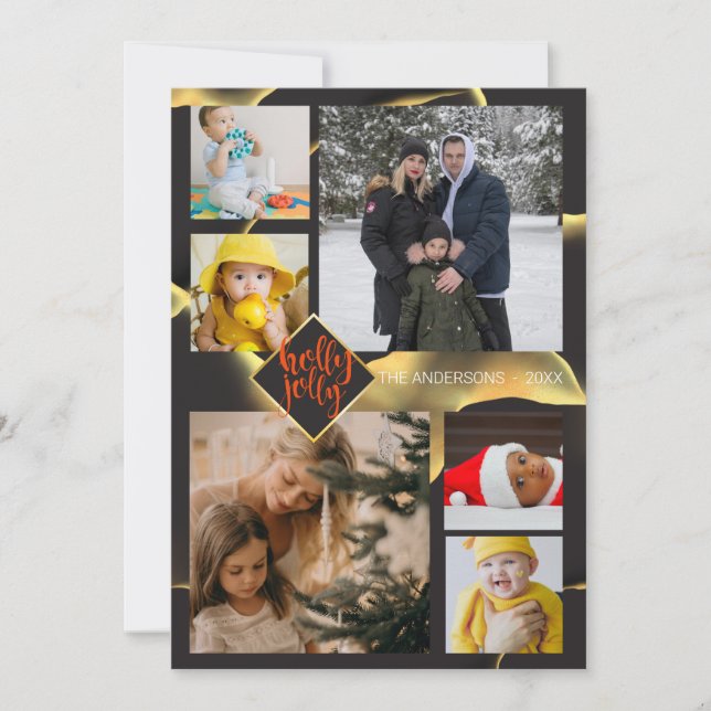 Invitación Navidades Inky Resumen Foto de Black Holly Jolly (Anverso)