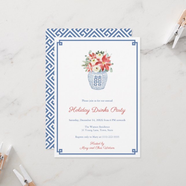 Invitación Navidades inteligentes Florals y Fiesta Foliage Ho (Anverso/Reverso In Situ)