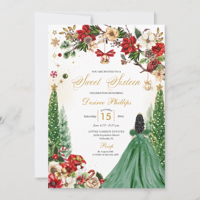 Invitación Navidades Invierno Poinsettia Princesa Dulce Dieci (Anverso)