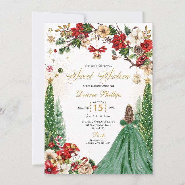 Invitación Navidades Invierno Poinsettia Princesa Dulce Dieci (Anverso)