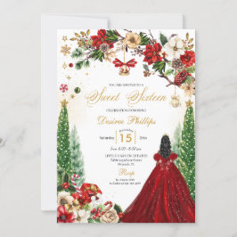 Invitación Navidades Invierno Red Gold Poinsettia Dulce Dieci
