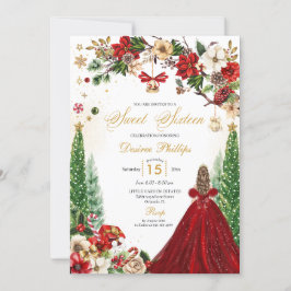 Invitación Navidades Invierno Red Gold Poinsettia Dulce Dieci