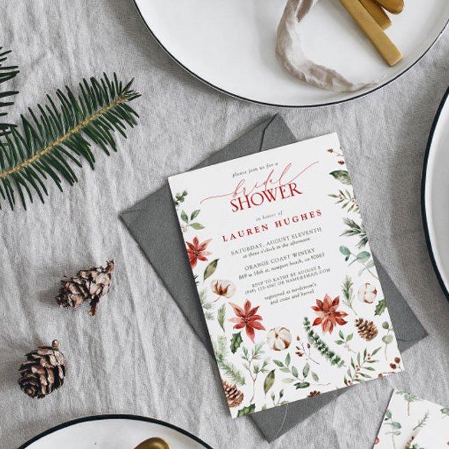 Invitación Navidades invierno Red Watercolor Bridal Shower (Subido por el creador)