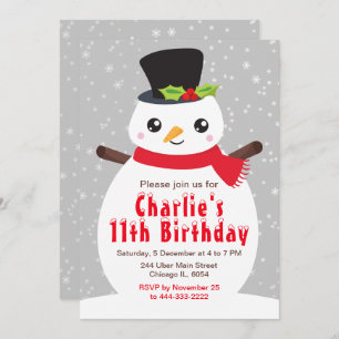 Invitación Navidades Invierno Snowman Cumpleaños Gris Plata I
