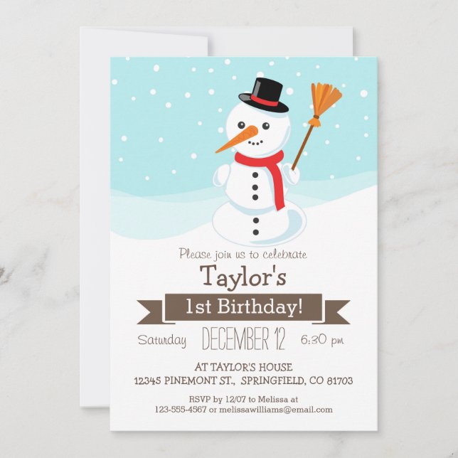 Invitación Navidades Invierno Snowman, fiesta de cumpleaños d (Anverso)