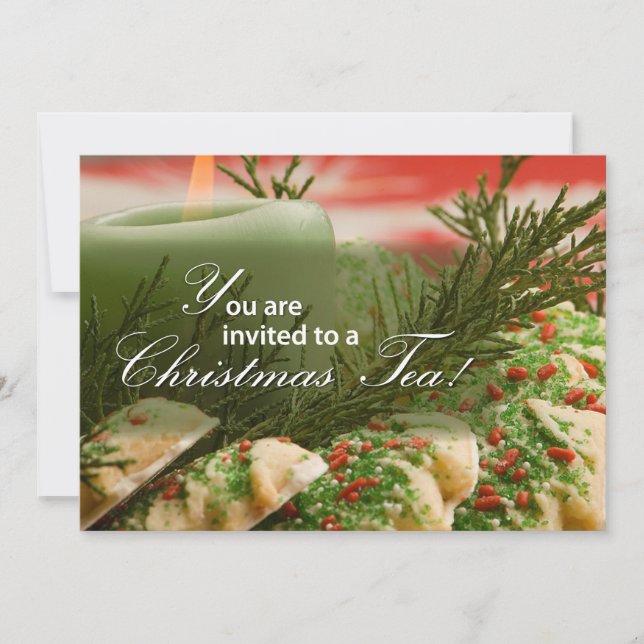 Invitación Navidades invitados Fiesta de té, cookies, Pine Br (Anverso)