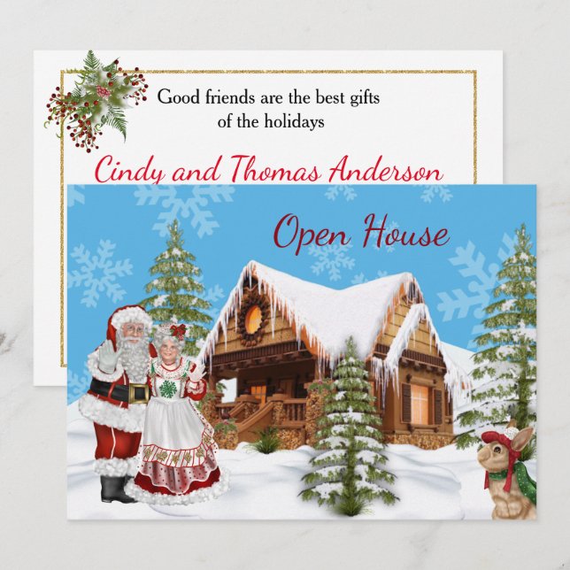 Invitación Navidades invitan a la Casa Abierta con Santa Clau (Anverso / Reverso)