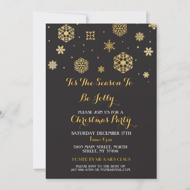 Invitación Navidades invitan a la cena Fiesta de oro a la nie (Anverso)