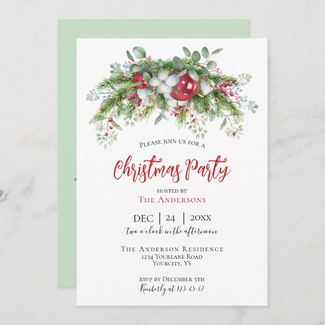 Invitación Navidades invitan al partido garland verde rojo (Anverso / Reverso)
