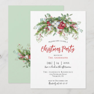 Invitación Navidades invitan al partido garland verde rojo
