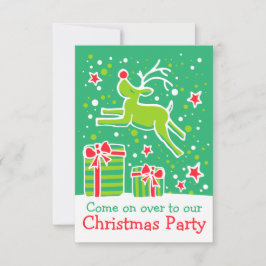 Invitación Navidades invitan al reno verde rojo
