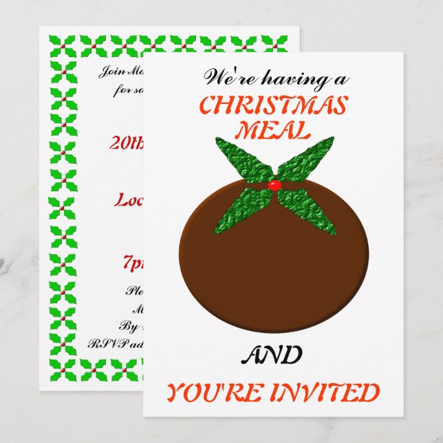 Invitación Navidades invitando a Personalizado a cenar (Anverso / Reverso)