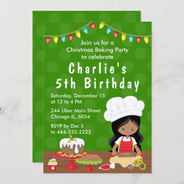 Invitación Navidades invitando a un Chica afroamericano de cu (Anverso / Reverso)