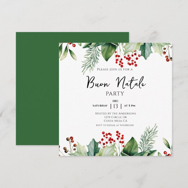 Invitación Navidades italianos Buon Natale Fiesta (Anverso / Reverso)