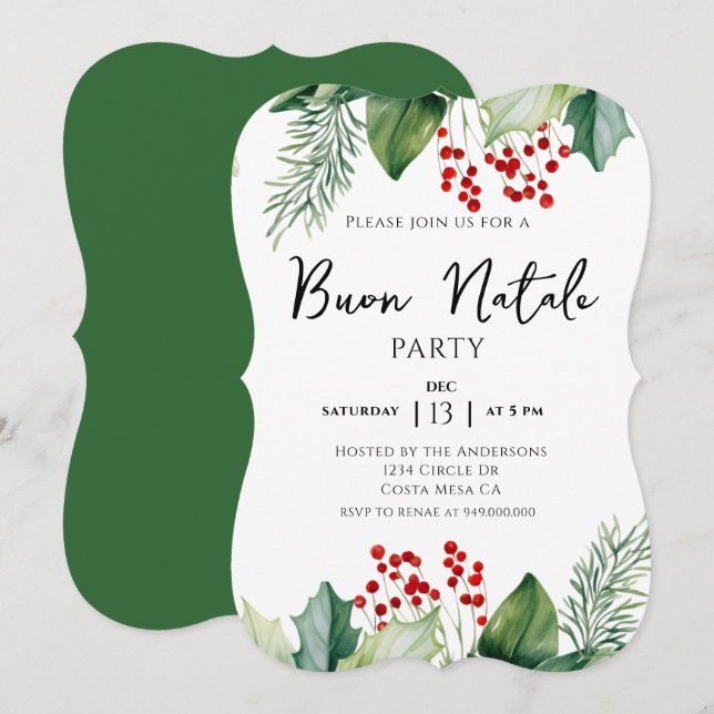 Invitación Navidades italianos Buon Natale Fiesta (Anverso / Reverso)
