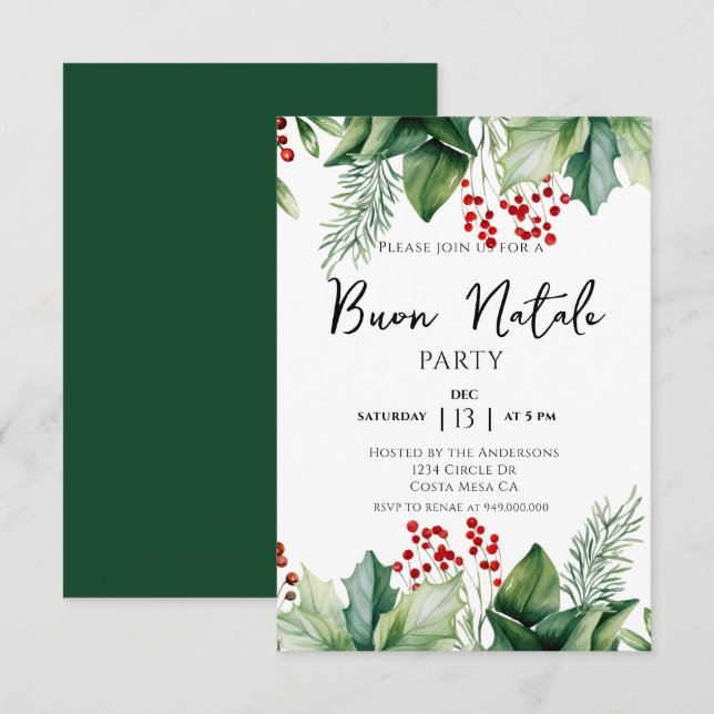 Invitación Navidades italianos Buon Natale Fiesta (Anverso / Reverso)