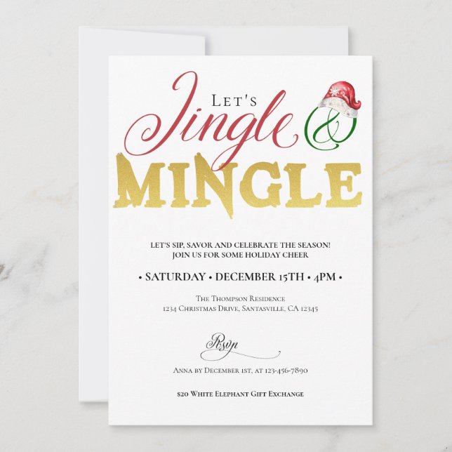 Invitación Navidades Jingle Mingle Fiesta navideña (Anverso)