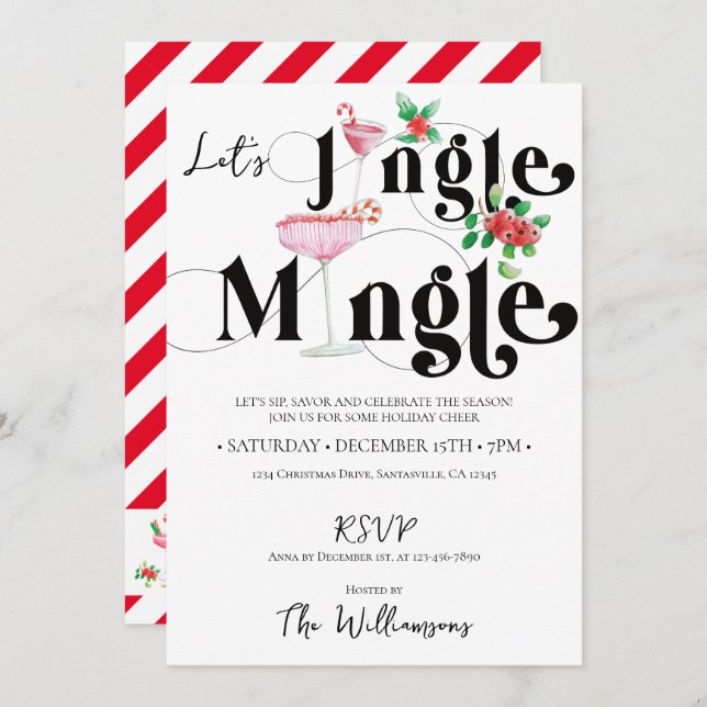 Invitación Navidades Jingle Mingle Fiesta navideña (Anverso / Reverso)