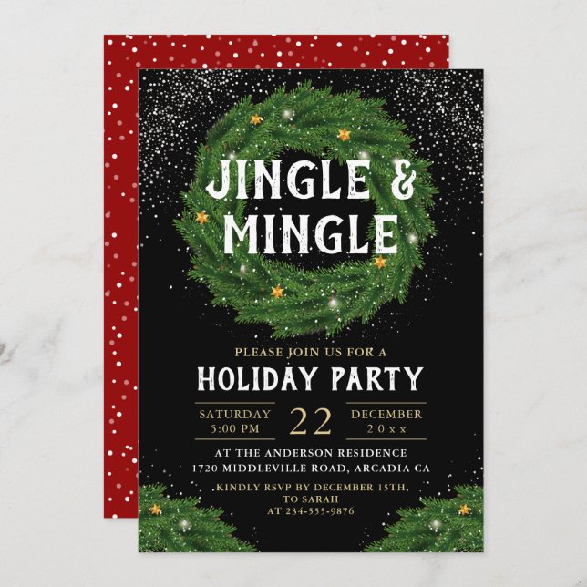 Invitación Navidades jingle y mingle con fiesta navideña (Anverso / Reverso)