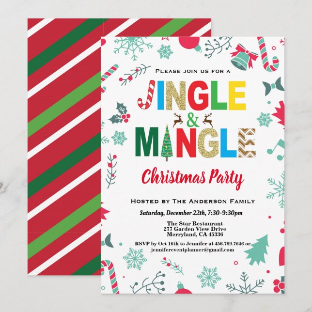 Invitación Navidades Jingle y Mingle Fiesta blanco y oro (Anverso / Reverso)