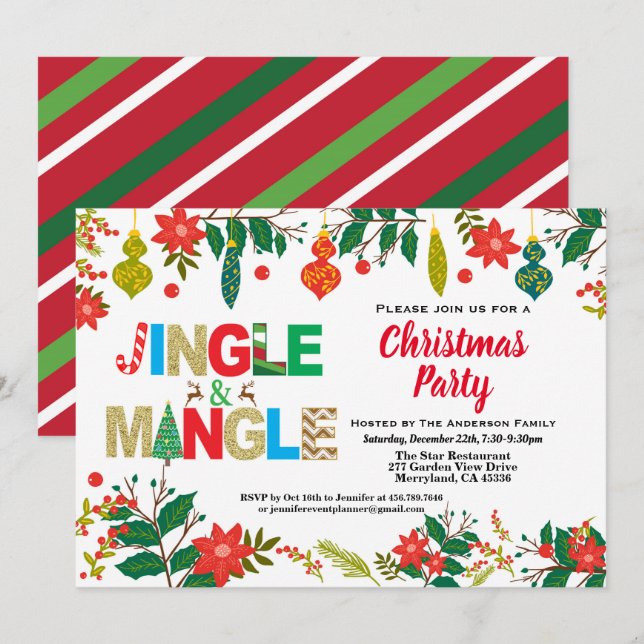 Invitación Navidades Jingle y Mingle Fiesta blanco y oro (Anverso / Reverso)